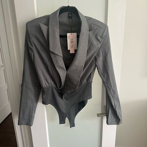 Mica's Gray Tailored Bodysuit Blazer
